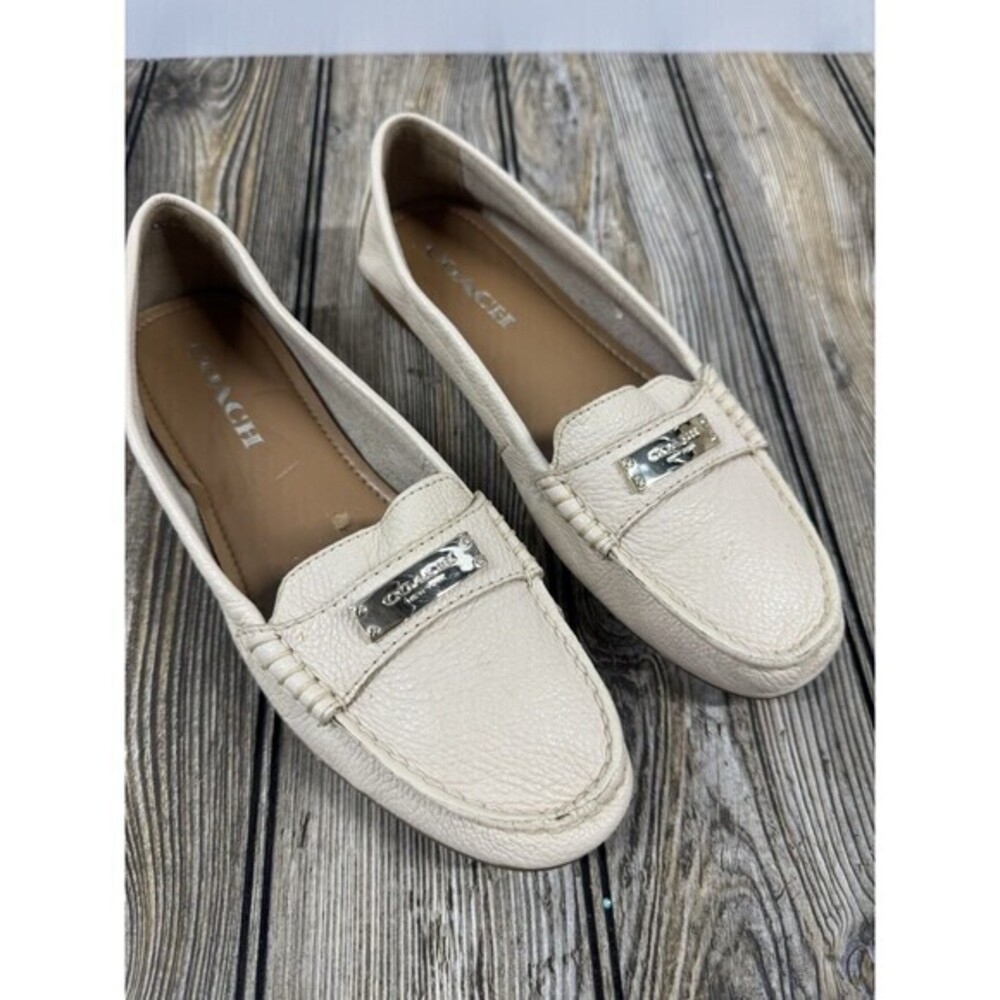 COACH Driving Loafers Fredrica Pebbled Leather Ivory Flats Slip On Womens 8B